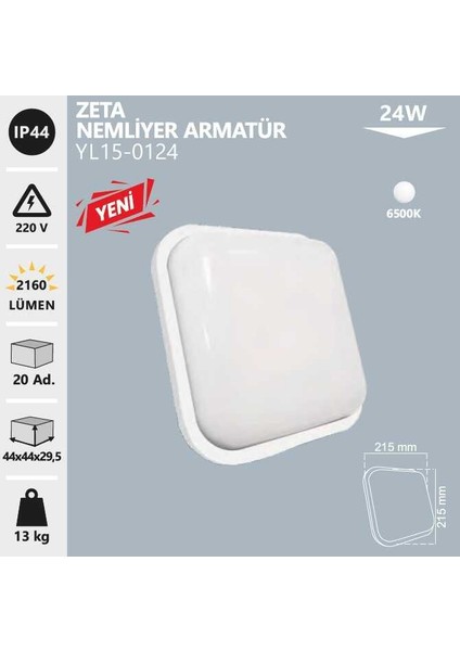 YL15 0124 Zeta Nemliyer 24W Sıva Üstü LED Armatür 6500K Beyaz Işık Beyaz fiyatları