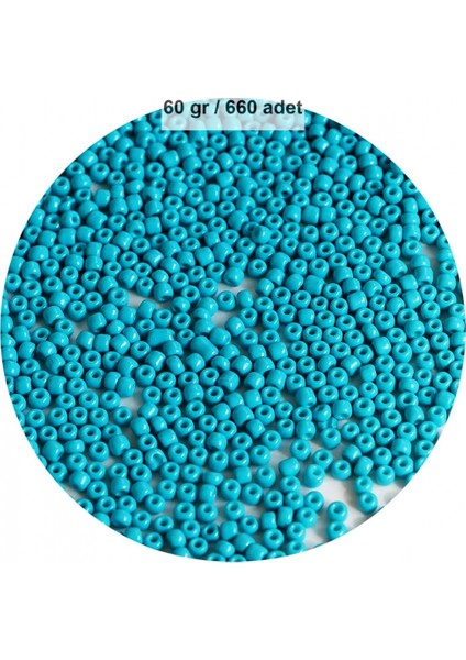 Turquaz Mavi Renk 4 mm Yaklaşık 660 Adet / 60 Gram Cam Boncuk Oya Yazma Bileklik ve Kolye