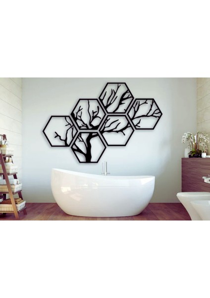 Dekoratif Plastik Duvar Tablosu - Ağaç Desenli 6 Parça Hexagon Tasarım Modern Duvar Dekorasyonu fiyatları