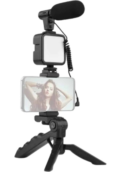 Tripod Telefon Tutucu Kumandalı Mikrofon LED Işık Vlog Video Kayıt fiyatları