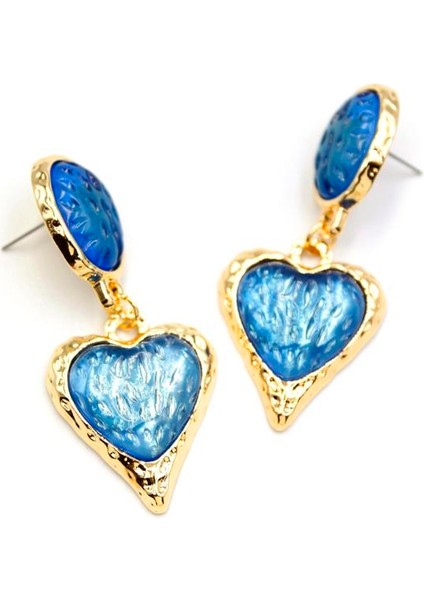 Kalp Çilek Küpe - Mavi