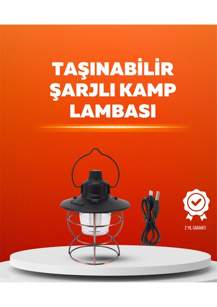 4 Fonksiyonlu Dekoratif Kamp Lambası – Tungsten Ampul, USB Çıkışlı