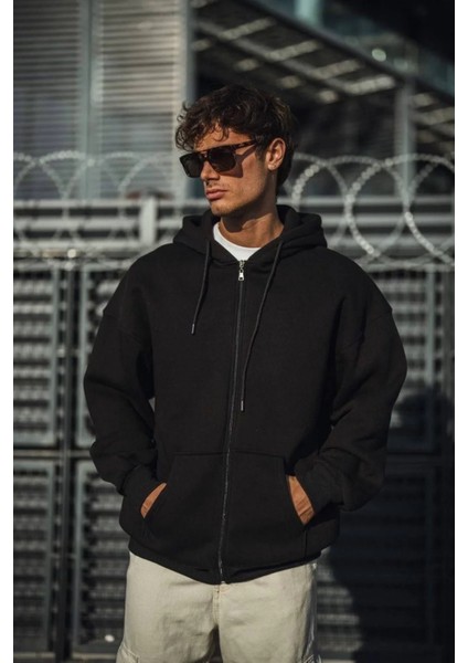 Oversize Tam Fermuarlı Uzun Kol Hırka Siyah-Haki Rahatlıkve Konfor Sunar fiyatları