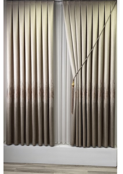 Alevli Pano Fon Perde Krem Renk 1 / 3 Sık Pileli ( Tek Kanat ) Pano, Fon, Tül, Perde,