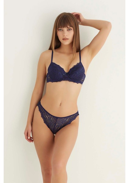 Lacivert Destekli Slip Külotlu Dantelli Sütyen Takımı 4007 modelleri