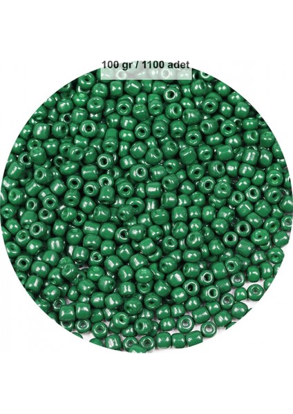 Koyu Yeşil Renk 4 mm Yaklaşık 1100 Adet / 100 Gram Cam Boncuk Oya Yazma Bileklik ve Kolye