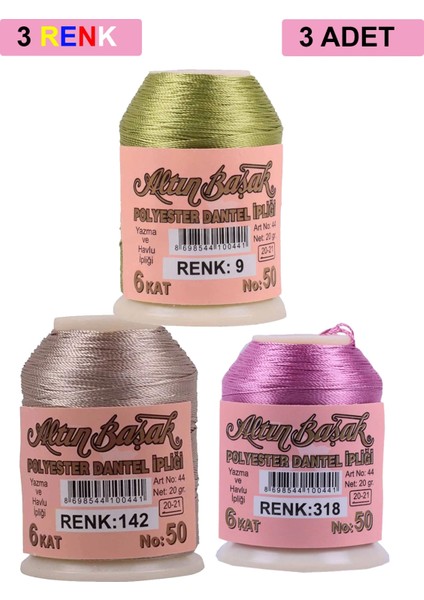 3 Adet Altınbaşak Oya ve Dantel Ipi 20 gr - Royaleks - No: 142 - 318 - 009