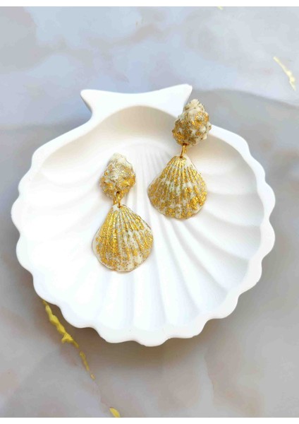 Eskitme Gold Seashell El Yapımı Küpe
