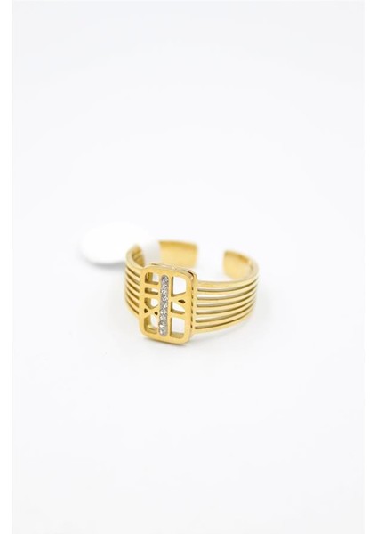 6'lı Taşlı Roma Rakamlı Yüzük - Altın