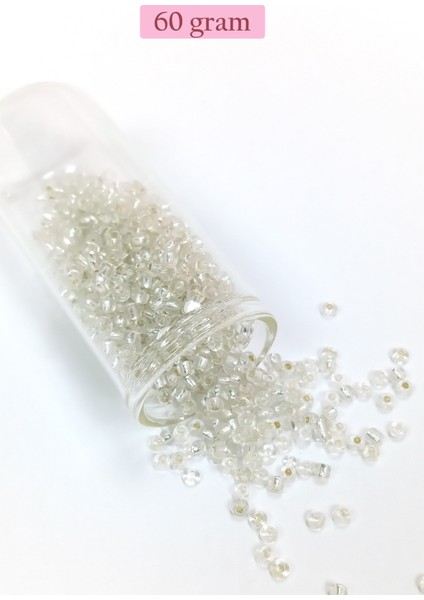 Dökme Cam Kum Boncuk (8/0) 3 mm - 60 Gram - Şeffaf Gümüş - BNC201