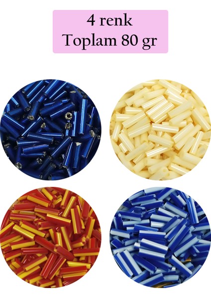 Uzun Boru Kesme Boncuk Çap 2mm Uzunluk 10 mm - 4 Renk - Toplam 80 Gram - BNC428