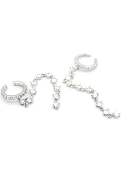 2'li Taşlı Kıkırdak Küpe - Gümüş