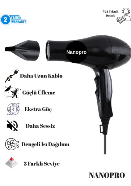 Hızlı ve Şık Siyah Saç Kurutma Makinesi, Profesyonel Kullanım Için Ideal