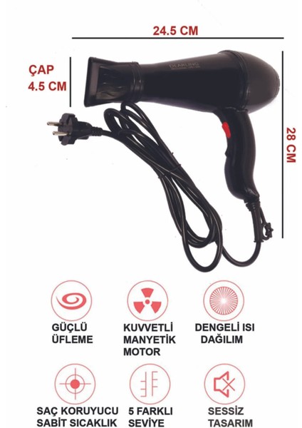 Hızlı ve Şık Siyah Saç Kurutma Makinesi, Profesyonel Kullanım Için Ideal fiyatları