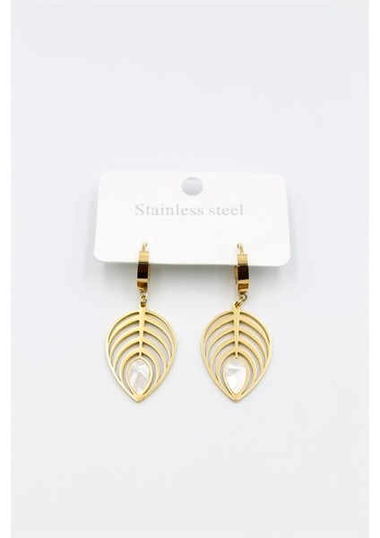 Sedef Yaprak Küpe - Altın