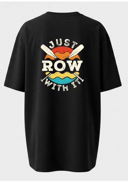 Siyah Oversize Unisex Rower Baskılı Pamuklu T-Shirt fırsatları