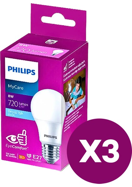 LED Ampul 8W Beyaz Işık 3'lü
