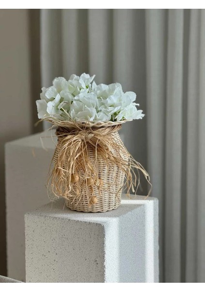 2'li Rattan El Yapımı Vazo & Yapay Ortanca Çiçeği Set modelleri