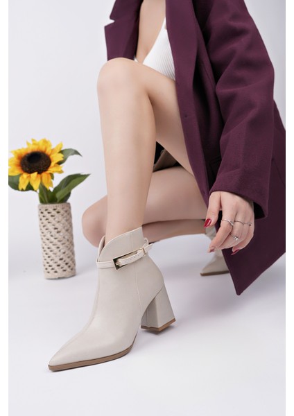 Gloria Sivri Burun Kemer Detaylı Kalın Topuklu Fermuarlı Kadın Bot indirimleri