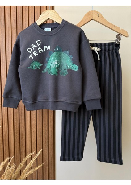 Erkek Çocuk Pamuklu Gri Sevimli Hayvancık Baskılı Sweatshirt - Dad Team Yazılı fiyatları