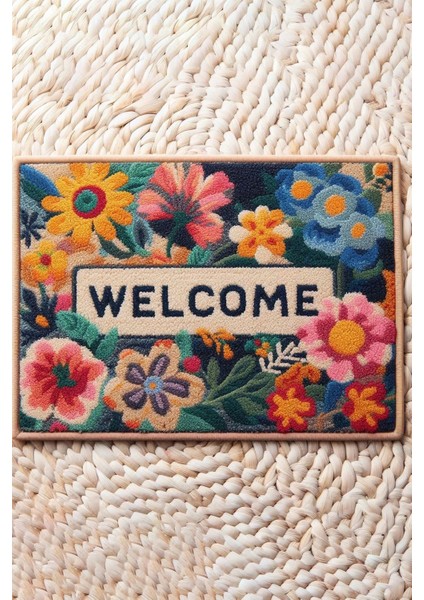 Çiçekli Sarı Papatyalı Dijital Baskılı Welcome Hoş Geldiniz Kapı Önü Paspası 45X70CM fırsatları
