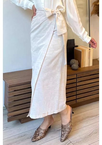 Yan Bağlamalı Keten Tesettür Kalem Etek P-00012563 modelleri