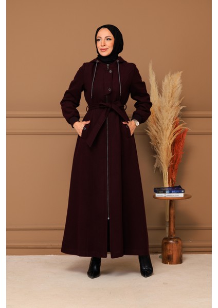 Kışlık Kadın Kaşe Pardesü Kapşonlu 58008