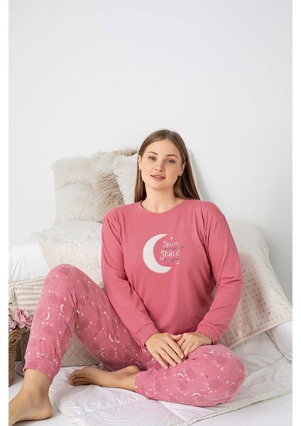 Kadın Bisiklet Yaka Düğmesiz Kışlık Termal Bilek Manşetli Jogger Uzun Kol Cepli Pijama Takımı