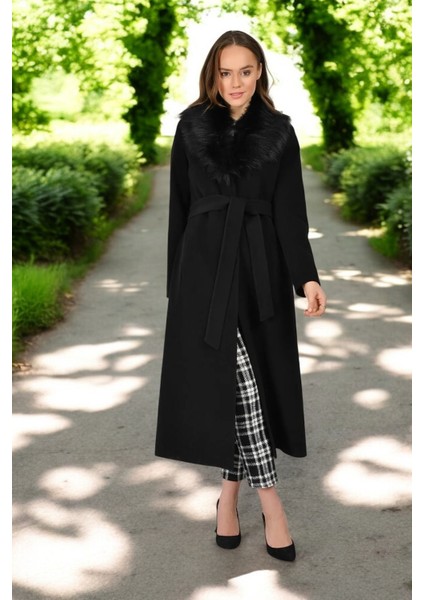 Kürk Yaka Kadın Kaşmir Kaşe Kaban