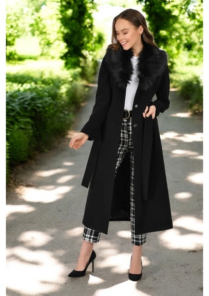 Kürk Yaka Kadın Kaşmir Kaşe Kaban