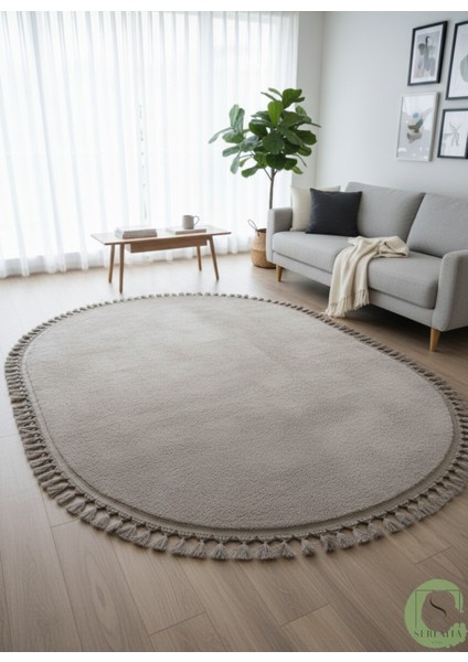 Post/peluş Yıkanabilir Kaymaz Taban Yumşacık Vizon Oval Örgü Saçaklı Modern ve Şık Salon Oturma Odası Mutfak Çocuk Odası Koridor Antre Halısı