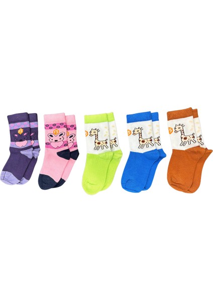 Kız Çocuk Renkli Desenli Günlük Pamuklu Dikişsiz Çorap