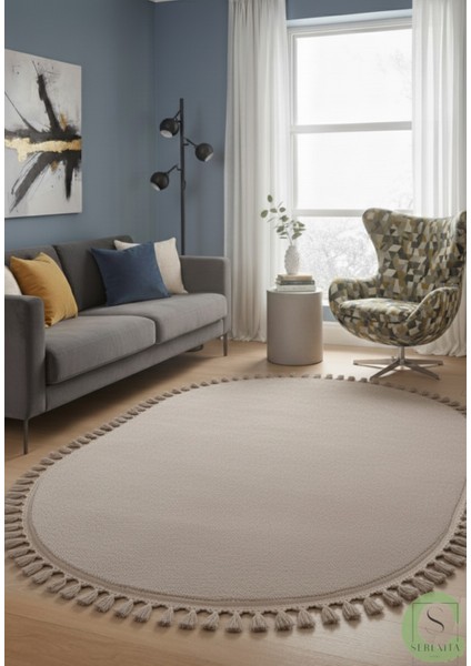 Post/peluş Yıkanabilir Kaymaz Taban Yumşacık Vizon Oval Örgü Saçaklı Modern ve Şık Salon Oturma Odası Mutfak Çocuk Odası Koridor Antre Halısı