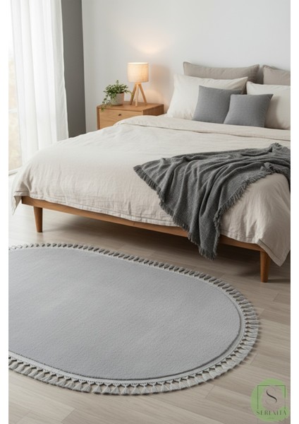 Post/peluş Yıkanabilir Kaymaz Taban Yumşacık Açık Gri Örgü Oval Saçaklı Modern ve Şık Salon Oturma Odası Mutfak Çocuk Odası Koridor Antre Halısı fiyatları