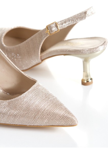 Gold Arkası Açık Sivri Burunlu Şık Topuklu Abiye Ayakkabı Mimyshoesf indirimleri