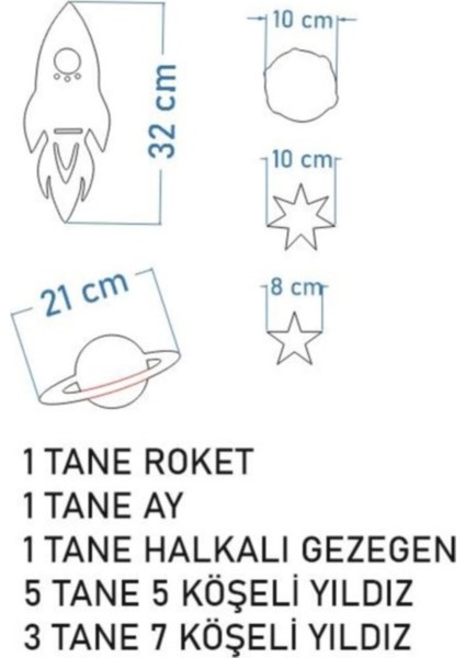 Uzay Roket Temalı Çocuk Odası Duvar Dekorasyon-Roket-Gezegen-Ay-Yıldız indirimleri