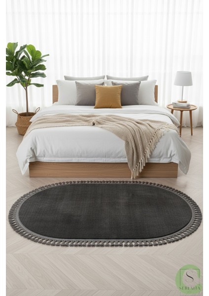 Post/peluş Yıkanabilir Kaymaz Taban Yumşacık Antrasit Örgü Oval Saçaklı Modern ve Şık Salon Oturma Odası Mutfak Çocuk Odası Koridor Antre Halısı fırsatları