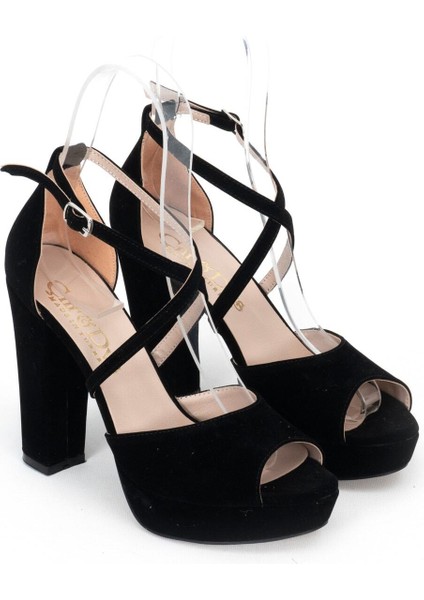 Siyah Süet Kadın Abiye Ayakkabı 2014E