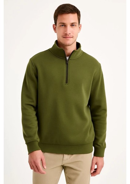 Erkek Dik Yaka Sweatshirt Dik Yaka Yarım Fermuarlı 3 Iplik Şardonlu Pamuk Kumaş fiyatları