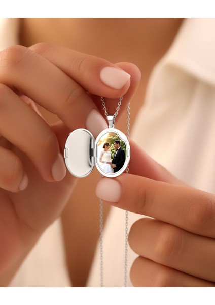 Fotoğraflı Açılabilir Anka Kuşu Beyaz Gümüş Kolye modelleri