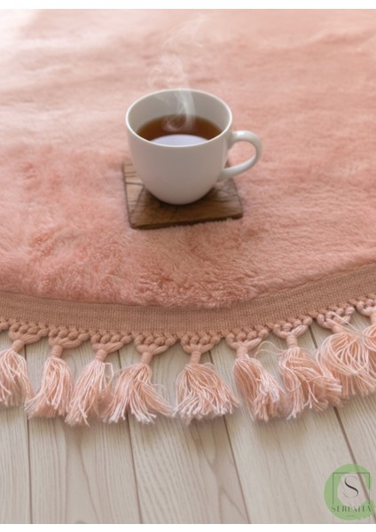 Post/peluş Yıkanabilir Kaymaz Taban Yumşacık Pembe Oval Örgü Saçaklı Modern ve Şık Salon Oturma Odası Mutfak Çocuk Odası Koridor Antre Halısı modelleri