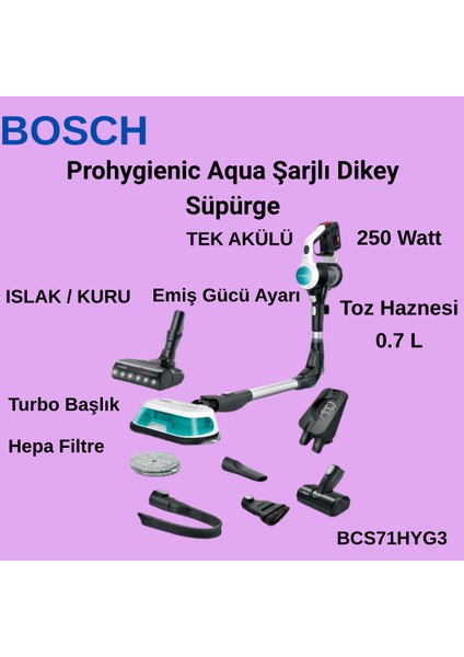 Islak/kuru BCS71HYG3 Prohygienic Aqua Şarjlı Dikey Süpürge