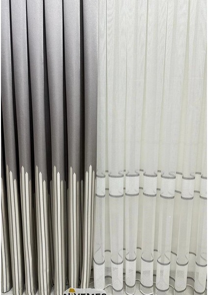 Nivemeshome Modern Zırh Görünümlü Ekru 1/3 Sık Pileli Tül Perde Apm fiyatları