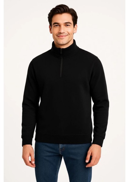 Erkek Dik Yaka Sweatshirt Dik Yaka Yarım Fermuarlı 3 Iplik Şardonlu Pamuk Kumaş fırsatları