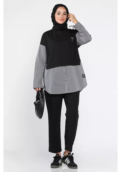 Bel Lastikli Çimalı Pantolon Taş Işlemeli Tunik Tesettür Ikili Takım P-00018531