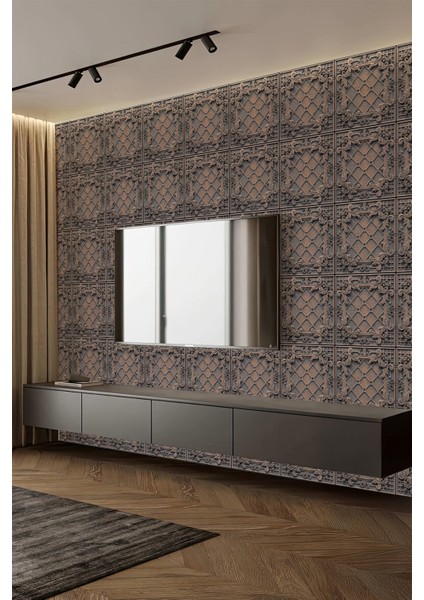 Bronz Siyah Eskitme Klasik Panjur Desenli Tek Parça Tekstil Duvar Kağıdı