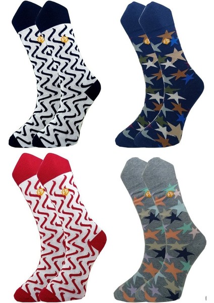 Renkli Günlük Desenli Pamuklu Dikişsiz Erkek Çorabı (4 Çift)