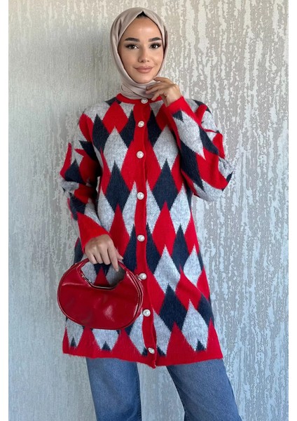 Inci Düğmeli Geometrik Desenli Tesettür Triko Hırka (S-M-L-Xl Beden Uyumludur.) P-00018414