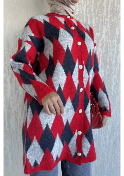 Inci Düğmeli Geometrik Desenli Tesettür Triko Hırka (S-M-L-Xl Beden Uyumludur.) P-00018414 modelleri