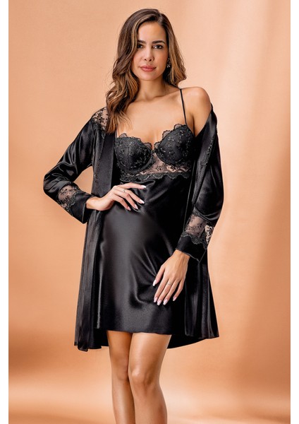 Kadın Siyah Kaplı Saten Kimono Takım Q.6N4K9.5RK.T.K.S